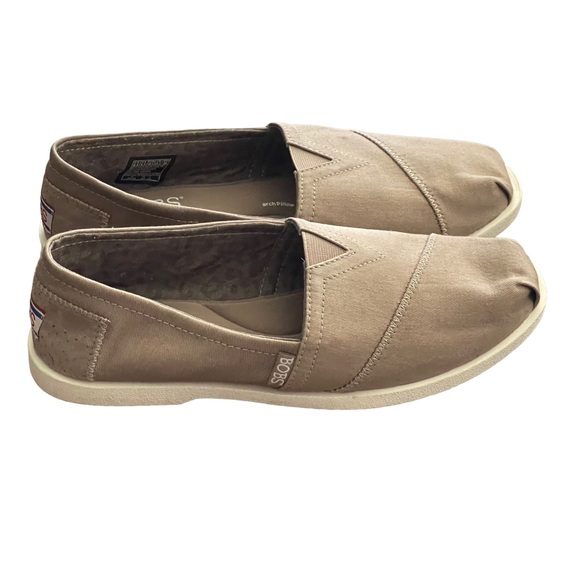 Skechers BOBS Shoes Womens 8.5 Slip On Flats Brown Tan Memory Foam Canvas - Picture 3 of 11